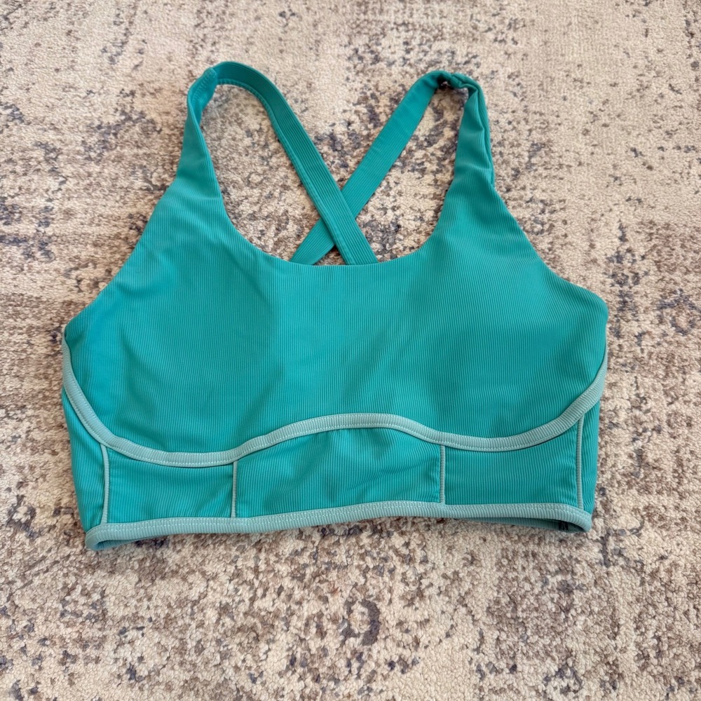 WILO Active Ribbed Cross Back Sports Bra Teal Green Large
